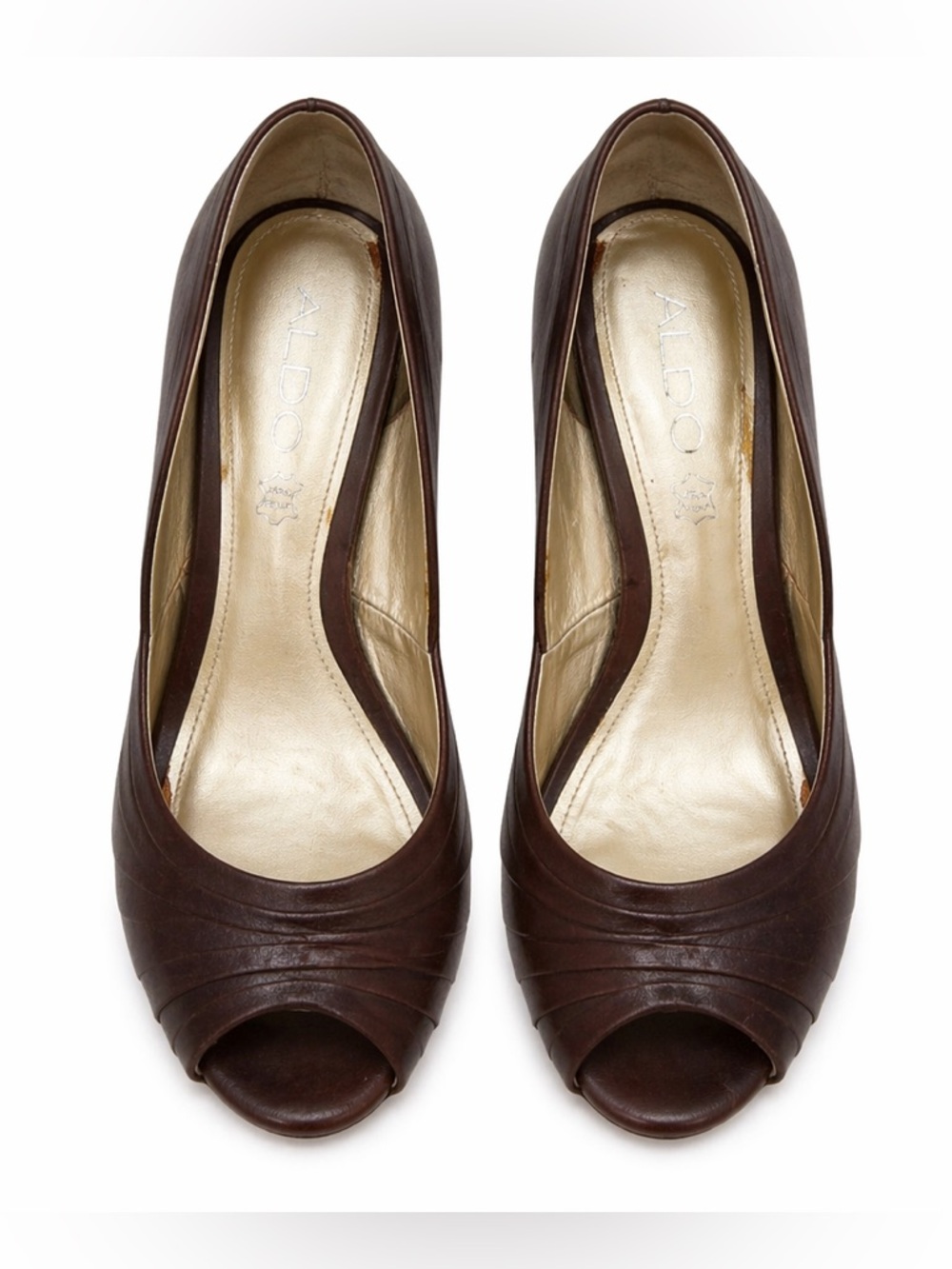 ALDO Brown Leather Peep Toe Heels Size 8 | Classic Stiletto Pumps